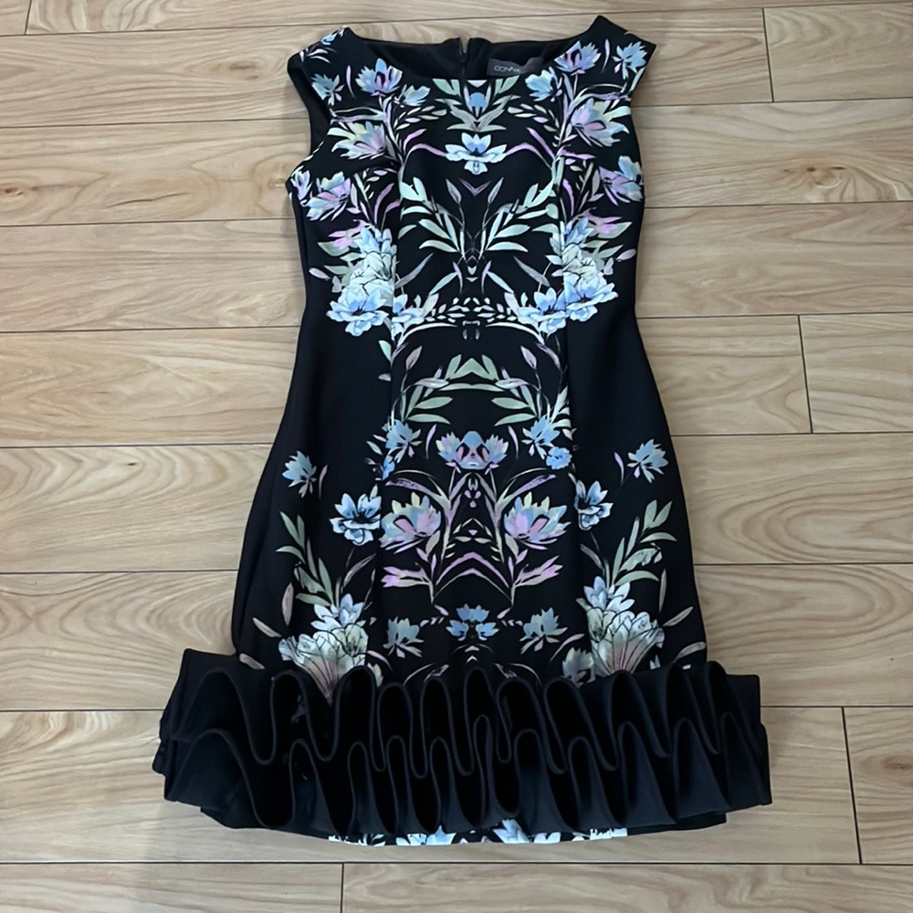 DONNA RICCO Black Floral Ruffle Dress! Size 2!